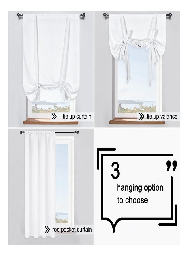 DONREN Pure White Balloon Shades Room Darkening Kitchen Window Curtain - Adjustable Thermal Insulated Tie Up Curtain Panel for Bathroom (42 W x 45 inches Long,1 Panel) - Image 2